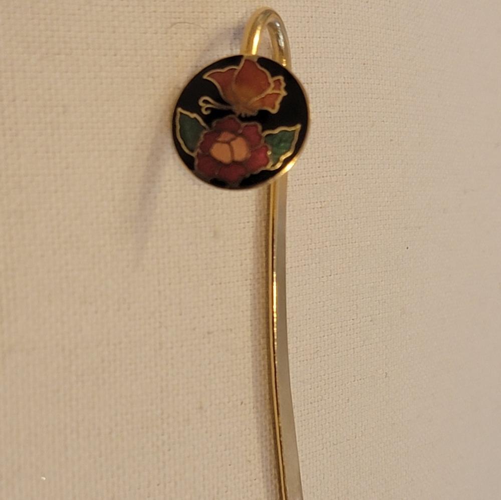 Vintage Cloisonne Flower and Butterfly Bookmark